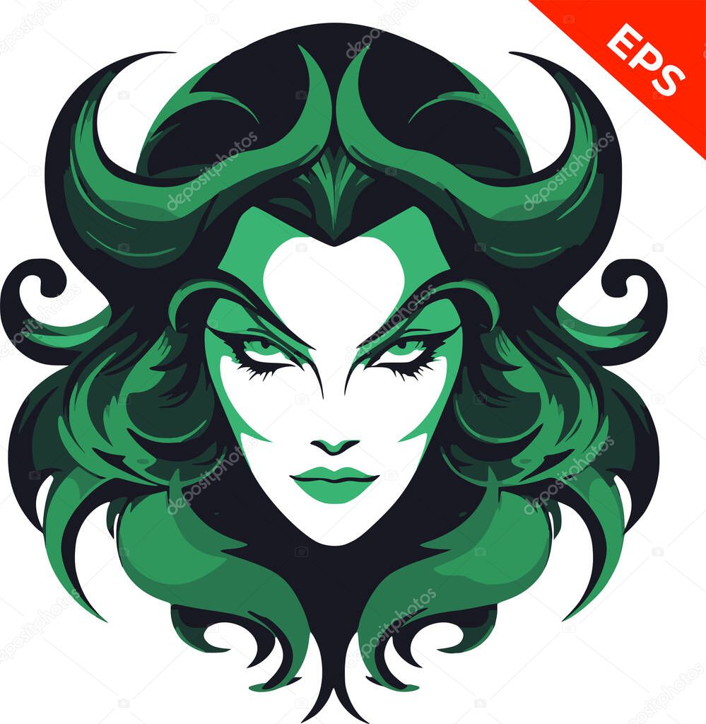 Woman succubus girl, evil icons vector, in the style of fantasy, steel punk, beautiful succubus, Print. Vector illustration.