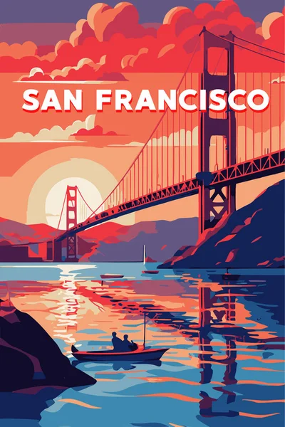 ゴールデンゲートブリッジ サンフランシスコ ベクトルポスター アートワークイラスト ベクターイラスト — ストックベクタ