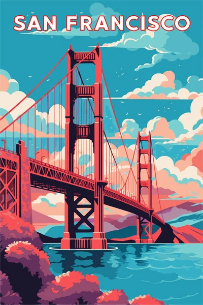 California Golden Gate Bridge San Francisco Poster Vectoriel Illustration Oeuvre — Image vectorielle