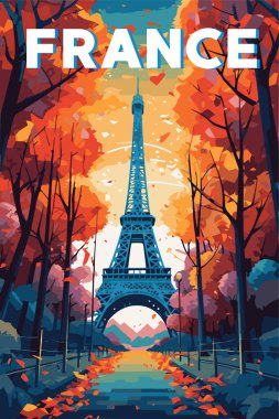 Eiffel Paris, Eyfel Kulesi, Fransa manzarası, Vektör illüstrasyonu. Vektör illüstrasyonu