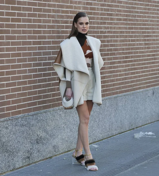 stock image Fashion blogger  street style outfit before Fendi fashion show during Milano fashion Week woman fall/winter collections