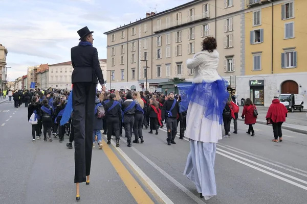 stock image Street parade for celebrations for Bergamo Brescia European capital of culture 2023, thousands of people in the streets of the city.