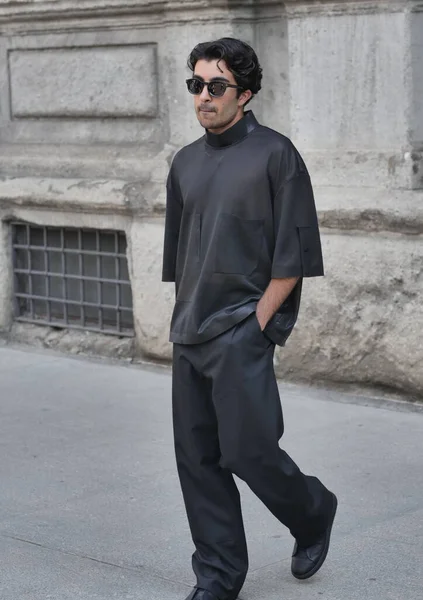 Mode Bloggare Street Style Outfit Före Ermenegildo Zegna Modevisning Milano — Stockfoto