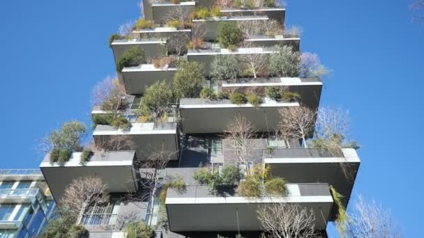 Vertical Forest Skyscraper Trees Growing Balconies Milánó Lombardia Olaszország — Stock videók