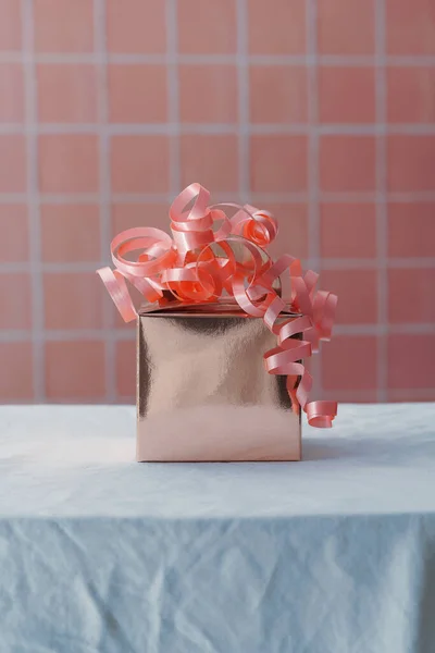 Pink Gift Box Present Celebration Concept Image Bright Pink Colour — Stock Photo, Image