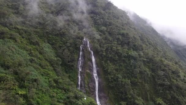 Drone Video Natural Beauty Sikarim Waterfall Wonosobo Indonesia Beautiful Mountain — Stock Video