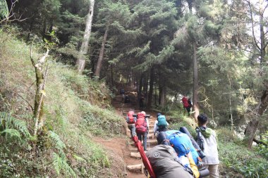 Dieng, Endonezya 'daki Prau Dağı' na tırmanmak için tatil. Bu dağ meşgul ve güzel..