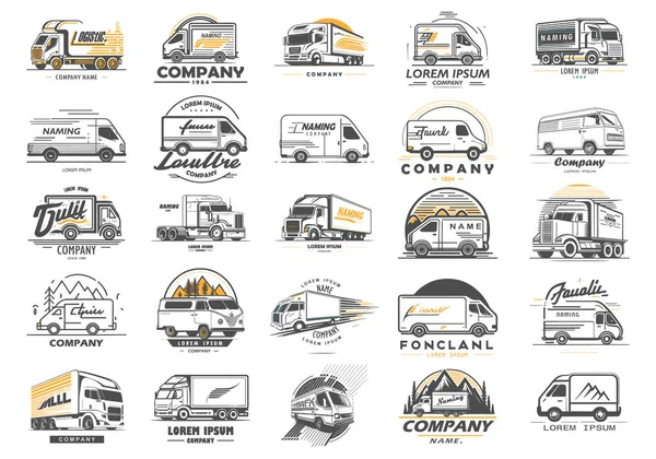 Logistic Company Logo Set Cargo Trucks Vans Icons — Stockvector