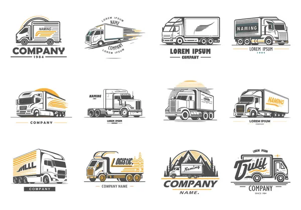 Logistic Company Logo Set Cargo Truck Icons — Stockvector