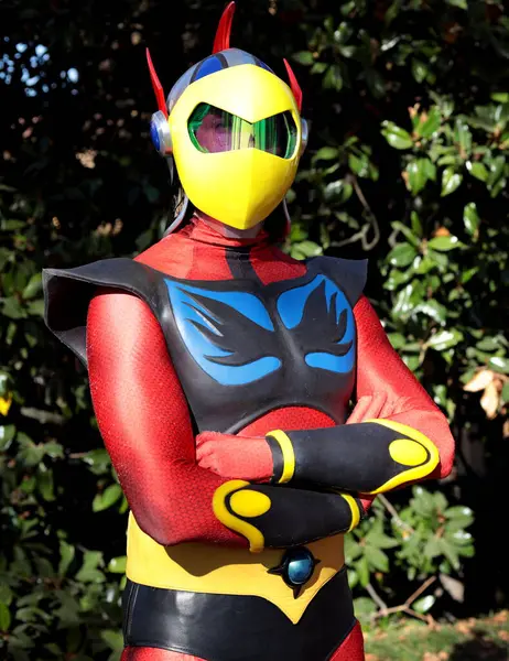 Lucca, Toskana, İtalya - 30 Ekim 2022: Lucca Comics and Games 2022 Cosplay etkinliğinde Japon animasyon dizisi UFO Robot Grendizer 'in karakteri Duke Fleed Daisuke Umon gibi giyinen Cosplayer.