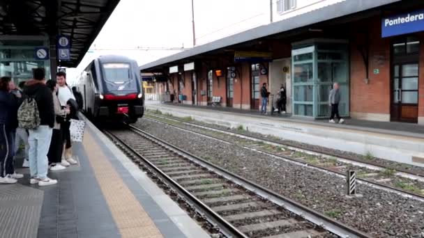 Pontedera Pisa Italia Mayo 2023 Tren Directo Florencia Llega Estación — Vídeos de Stock