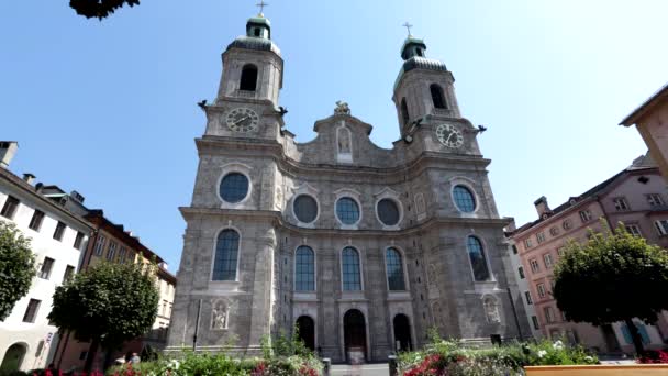 Innsbruck Austria Agosto 2023 Timelapse Jacob Cathedral Dom Sankt Jakob — Vídeo de stock