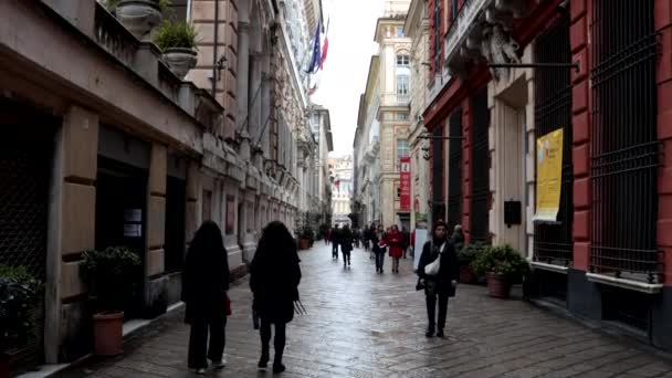 Gênova Itália Março 2024 Giuseppe Garibaldi Famosa Rua Centro Histórico — Vídeo de Stock