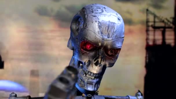 Génova Italia Marzo 2024 Instalación Realista Terminator Fantacinema Museum Fantastic — Vídeo de stock