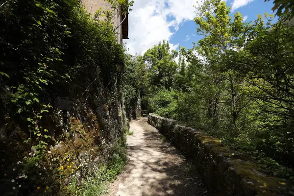 Bagni di Lucca, Tuscany, İtalya 'daki Lima deresinde yürüyüş..