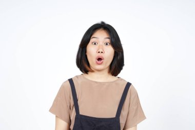 Beyaz arka planda tecrit edilmiş Güzel Asyalı Kadın İfadesi