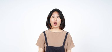 Beyaz arka planda tecrit edilmiş Güzel Asyalı Kadın İfadesi