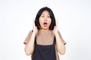 Beyaz arka planda tecrit edilmiş Güzel Asyalı Kadın İfadesi