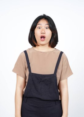 Beyaz arka planda tecrit edilmiş Güzel Asyalı Kadın İfadesi