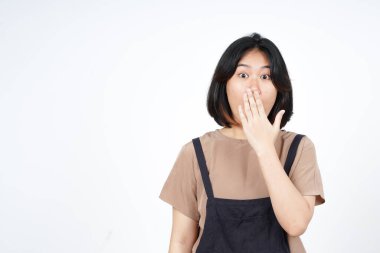 Beyaz arka planda tecrit edilmiş Güzel Asyalı Kadın İfadesi