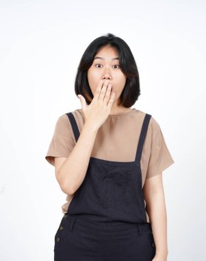 Beyaz arka planda tecrit edilmiş Güzel Asyalı Kadın İfadesi