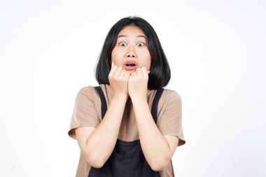 Beyaz arka planda tecrit edilmiş Güzel Asyalı Kadın İfadesi