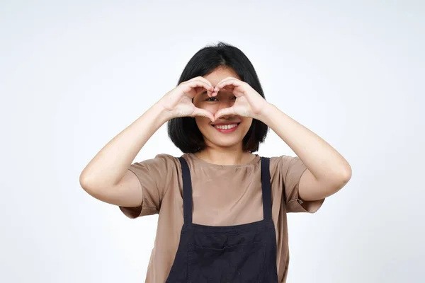 Montrer Amour Signe Geste Belle Asiatique Femme Isolé Sur Fond — Photo