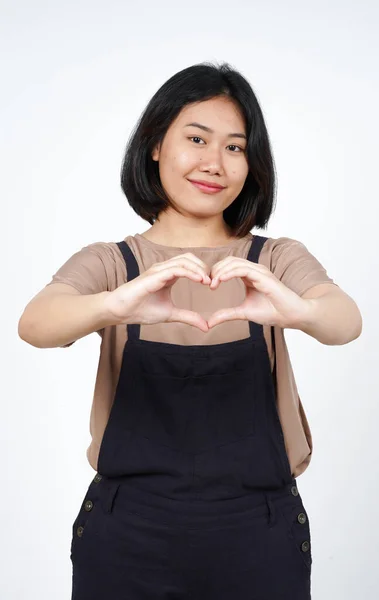 Mostrando Amor Sinal Gestos Bela Mulher Asiática Isolado Fundo Branco — Fotografia de Stock