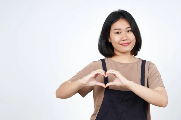 Montrer Amour Signe Geste Belle Asiatique Femme Isolé Sur Fond — Photo