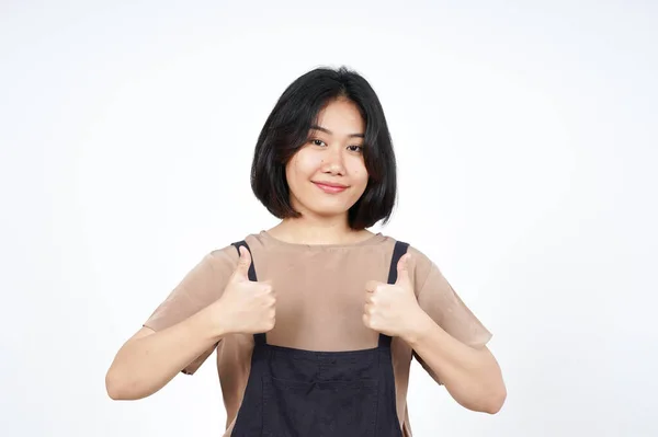 Mostrando Pulgares Hacia Arriba Signo Hermosa Mujer Asiática Aislado Sobre —  Fotos de Stock