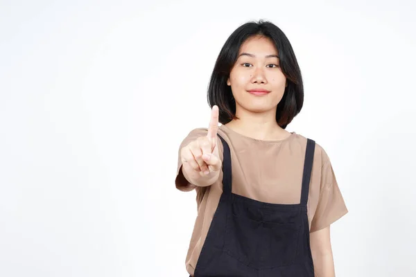 Showing Count One Finger Beautiful Asian Woman Isolated White Background — 图库照片