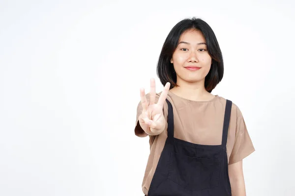 Showing Count Three Finger Beautiful Asian Woman Isolated White Background — Fotografia de Stock