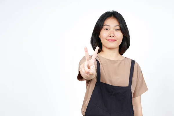 Showing Count Two Finger Beautiful Asian Woman Isolated White Background — Fotografia de Stock