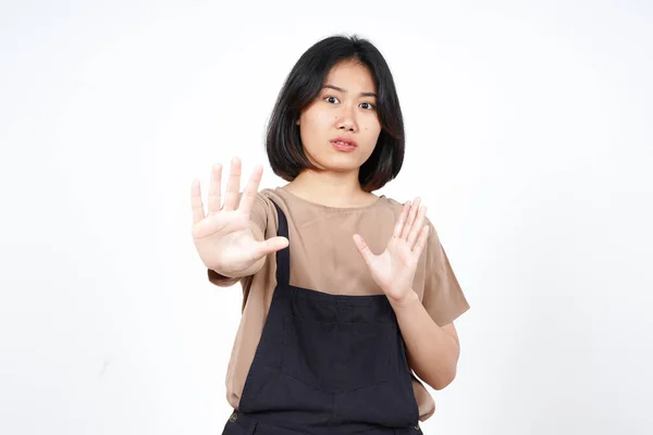 Stop Rejection Hand Gesture Beautiful Asian Woman Isolated White Background — Stock Photo, Image