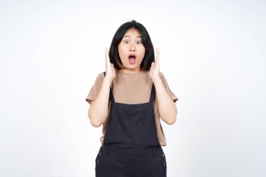 Beyaz arka planda tecrit edilmiş Güzel Asyalı Kadın İfadesi