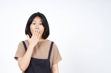 Beyaz arka planda tecrit edilmiş Güzel Asyalı Kadın İfadesi