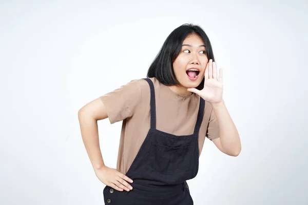 Ankündigung Mit Händen Über Dem Mund Der Schönen Asiatin Auf — Stockfoto