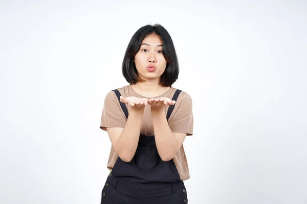 Blowing Kiss Von Schön Asiatisch Frau Isolated Auf Weiß Hintergrund — Stockfoto
