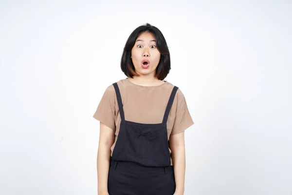Wow Gezicht Expressie Van Mooie Aziatische Vrouw Geïsoleerd Witte Achtergrond — Stockfoto