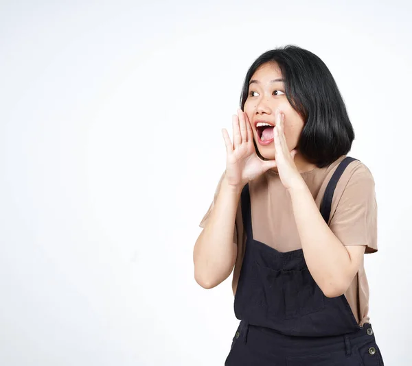Ankündigung Mit Händen Über Dem Mund Der Schönen Asiatin Auf — Stockfoto