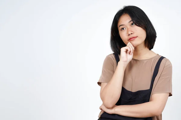Pensamiento Gesto Curioso Hermosa Mujer Asiática Aislado Sobre Fondo Blanco —  Fotos de Stock