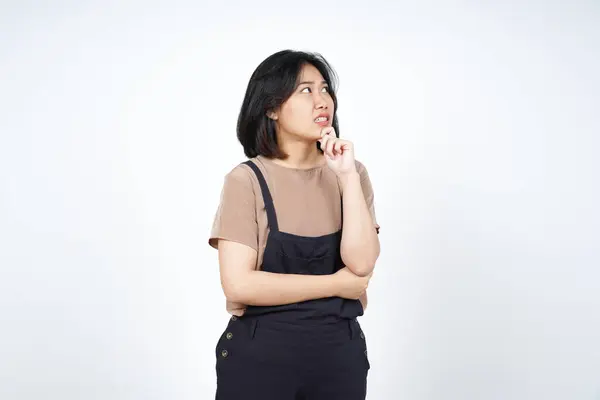 Thinking Curious Gesture Beautiful Asian Woman Isolated White Background — Stock Photo, Image