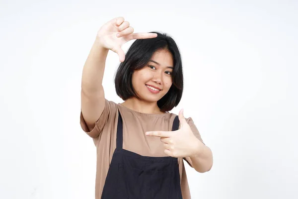 Make Rám Rukama Krásné Asijské Ženy Izolované Bílém Pozadí — Stock fotografie