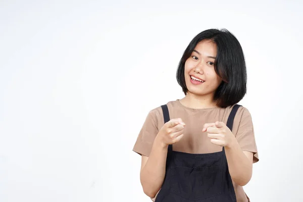 Glimlach Wijzen Naar Camera Wil Gebaar Van Mooi Aziatisch Vrouw — Stockfoto