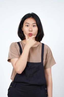 Beyaz arka planda tecrit edilmiş Güzel Asyalı Kadın İfadesi