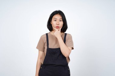 Beyaz arka planda tecrit edilmiş Güzel Asyalı Kadın İfadesi