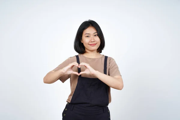 Montrer Amour Coeur Signe Belle Asiatique Femme Isolé Sur Fond — Photo