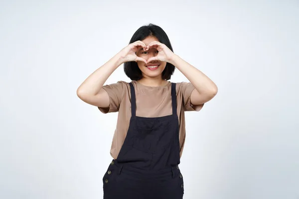 Montrer Amour Coeur Signe Belle Asiatique Femme Isolé Sur Fond — Photo