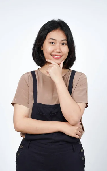 Glimlach Kijken Naar Camera Van Mooi Aziatisch Vrouw Geïsoleerd Witte — Stockfoto