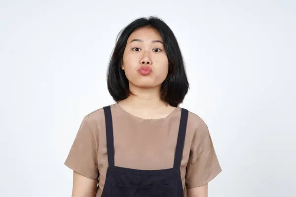 Beyaz Arka Planda Tecrit Edilmiş Güzel Asyalı Kadın Öpücüğü — Stok fotoğraf